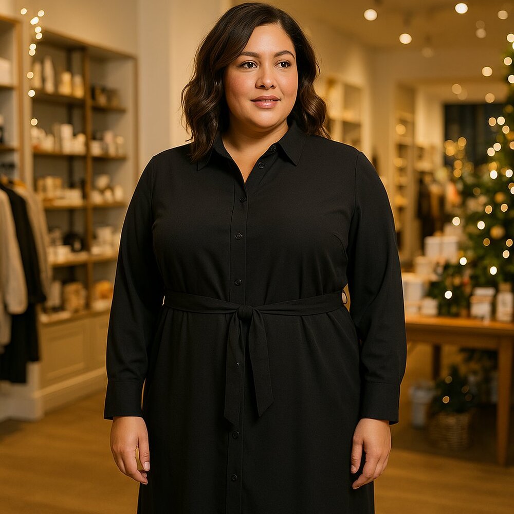 Worthington Black Button-Front Shirt Dress – XXL – Minimalist & Chic - Picture 2 of 11